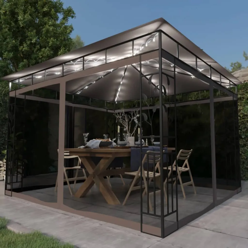 vidaXL Gazebo con Zanzariera Luci LED 3x3x2,73 m Grigio Talpa