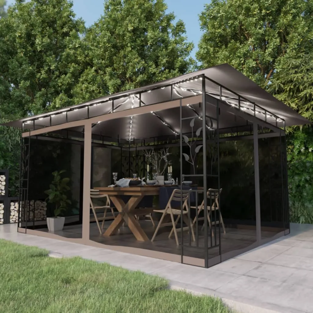 vidaXL Gazebo con Zanzariera Luci LED 4x3x2,73 m Grigio Talpa