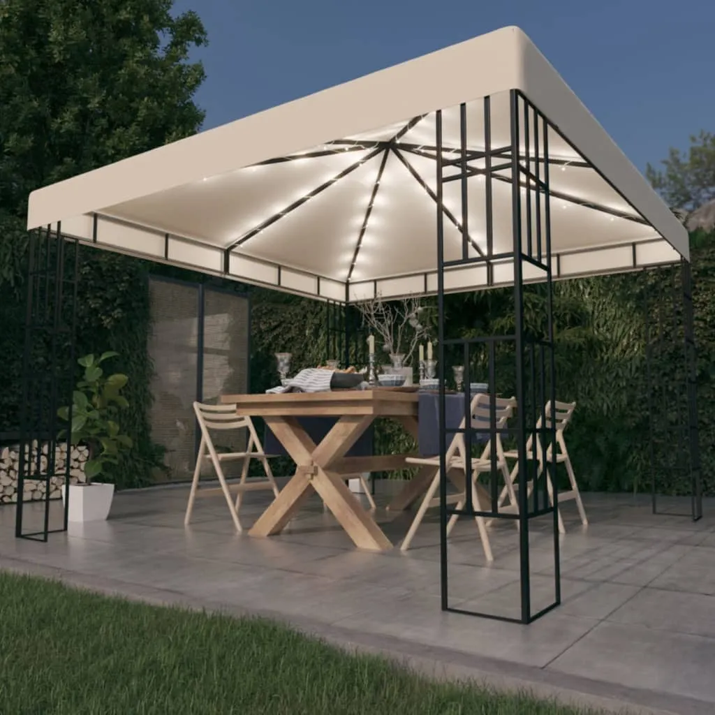 vidaXL Gazebo con Stringa di Luci LED 3x3 m Crema