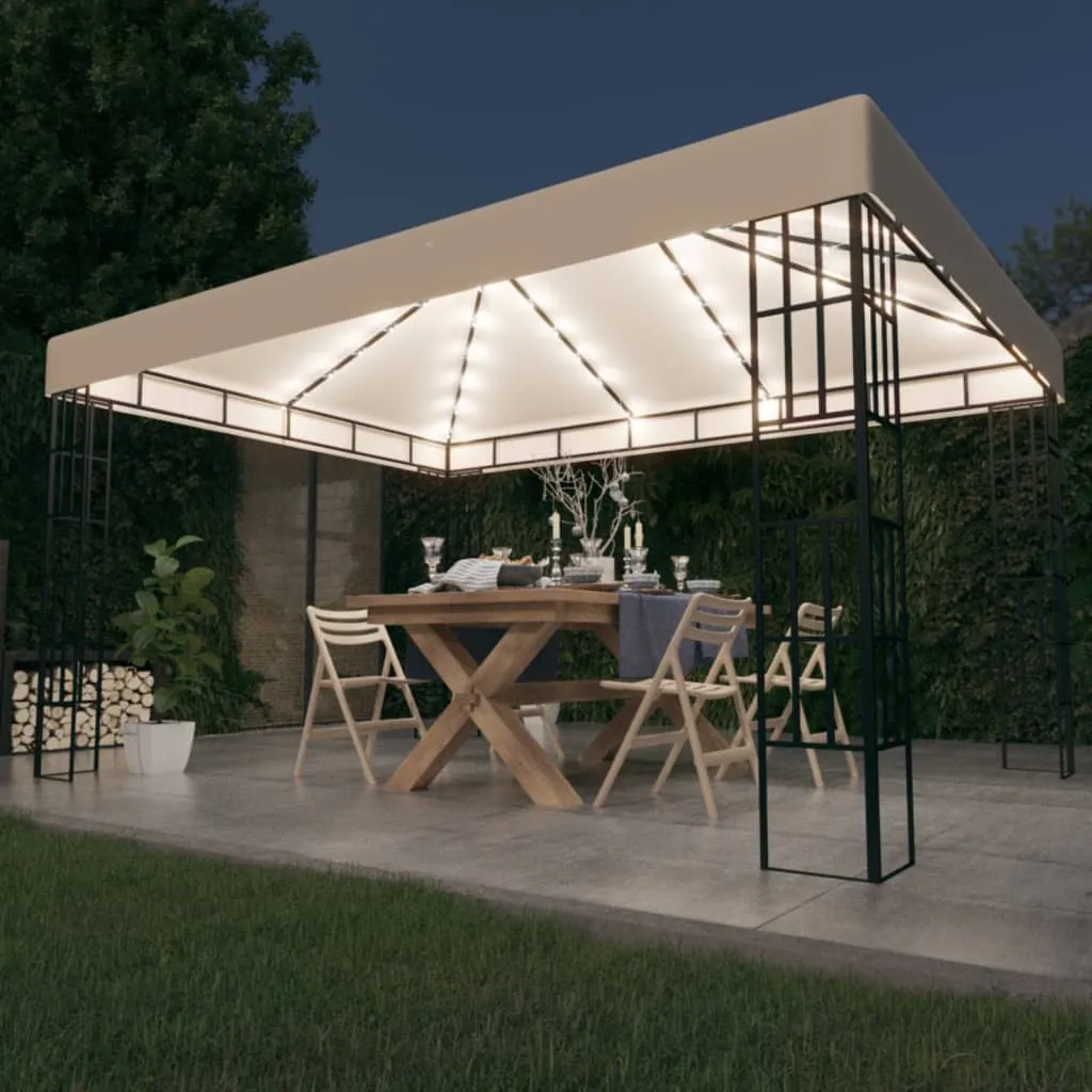 vidaXL Gazebo con Stringa di Luci LED 3x4 m Crema