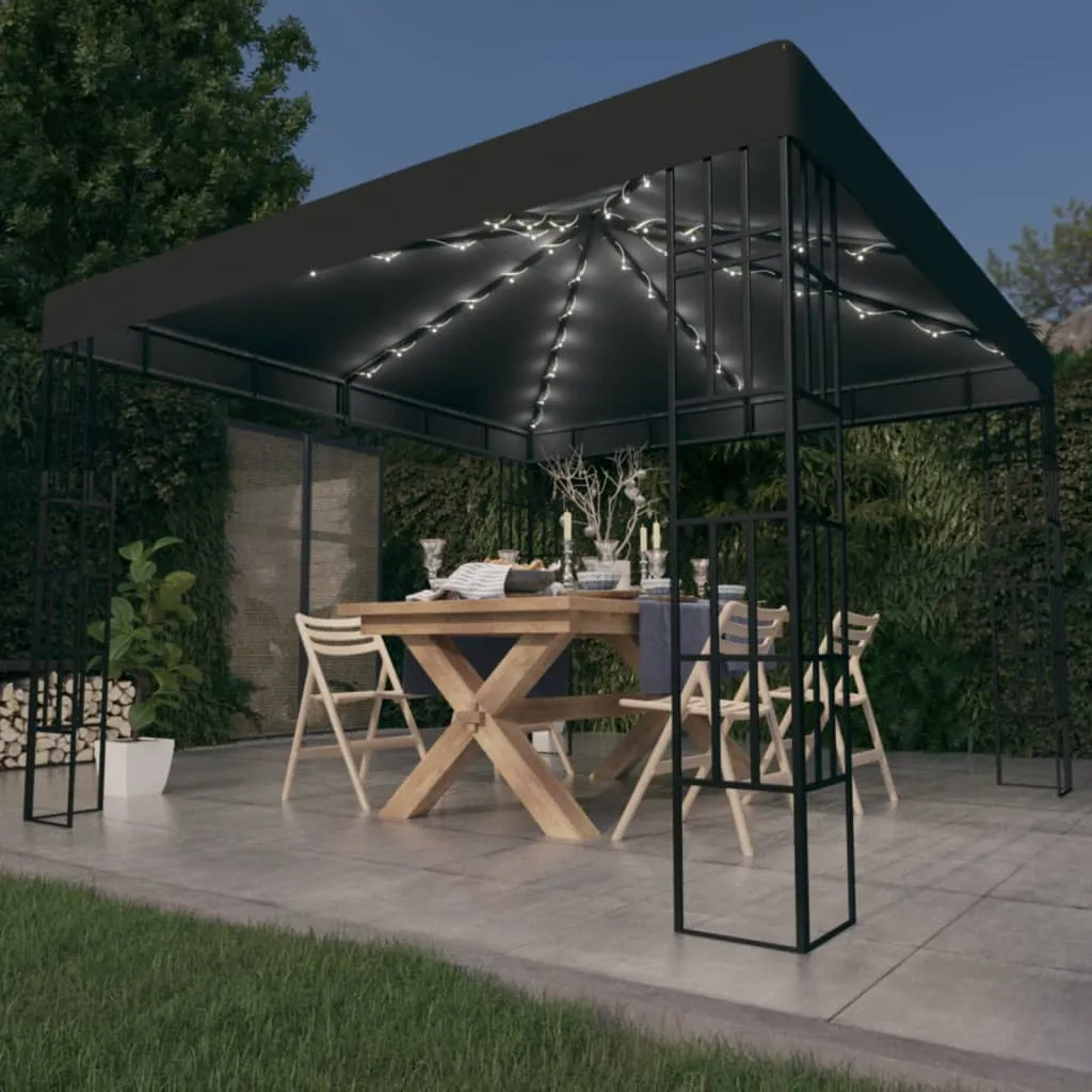 vidaXL Gazebo con Stringa di Luci LED 3x3 m Antracite