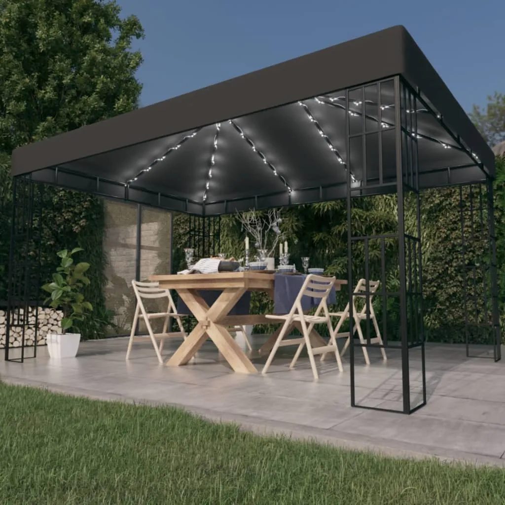 vidaXL Gazebo con Stringa di Luci LED 3x4 m Antracite