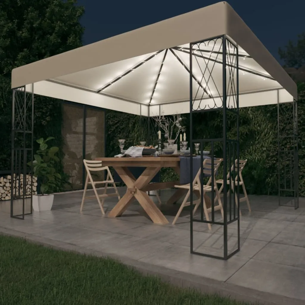 vidaXL Gazebo con Stringa di Luci LED 3x3 m in Tessuto Crema