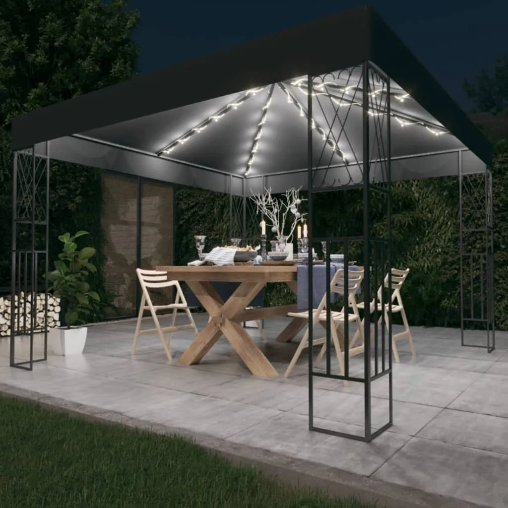 vidaXL Gazebo con Stringa di Luci LED 3x3 m in Tessuto Antracite