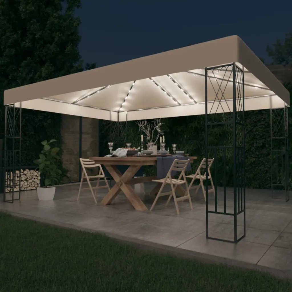 vidaXL Gazebo con Stringa di Luci LED 3x4 m in Tessuto Crema