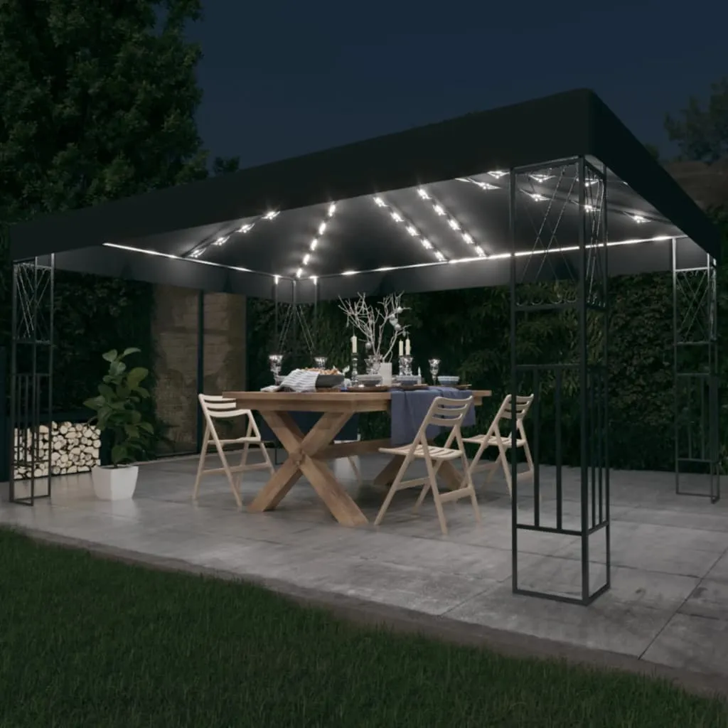 vidaXL Gazebo con Stringa di Luci LED 3x4 m in Tessuto Antracite