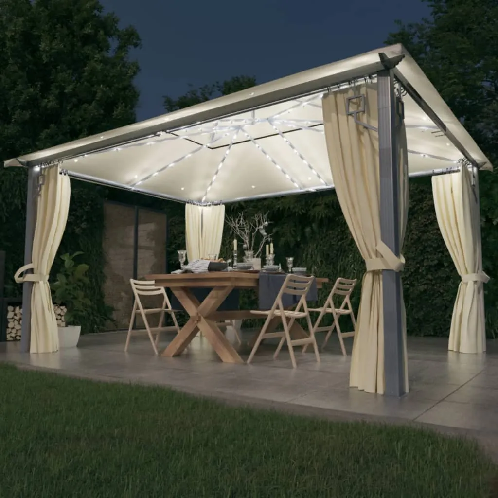 vidaXL Gazebo con Tende Stringa di Luci LED 400x300 cm Crema Alluminio