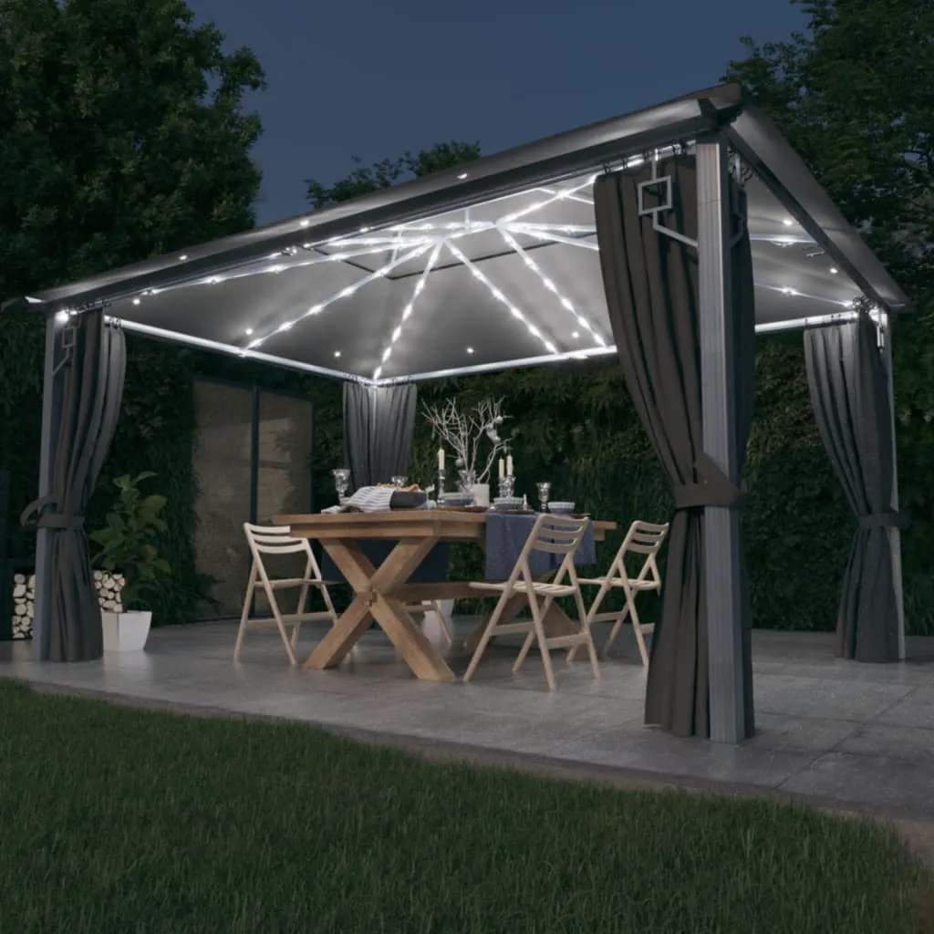 vidaXL Gazebo con Tende e Luci LED 400x300 cm Antracite in Alluminio