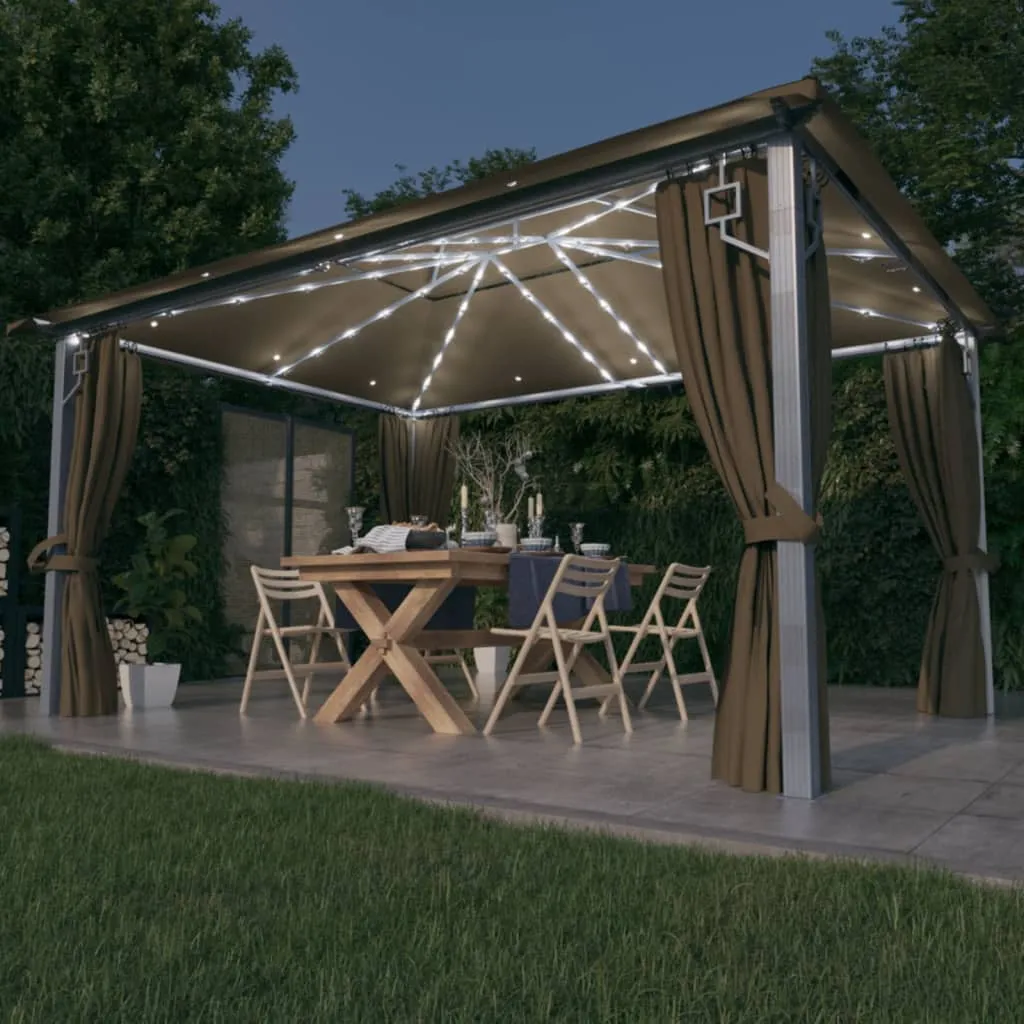 vidaXL Gazebo con Tende e Luci LED 400x300 cm Grigio Talpa Alluminio