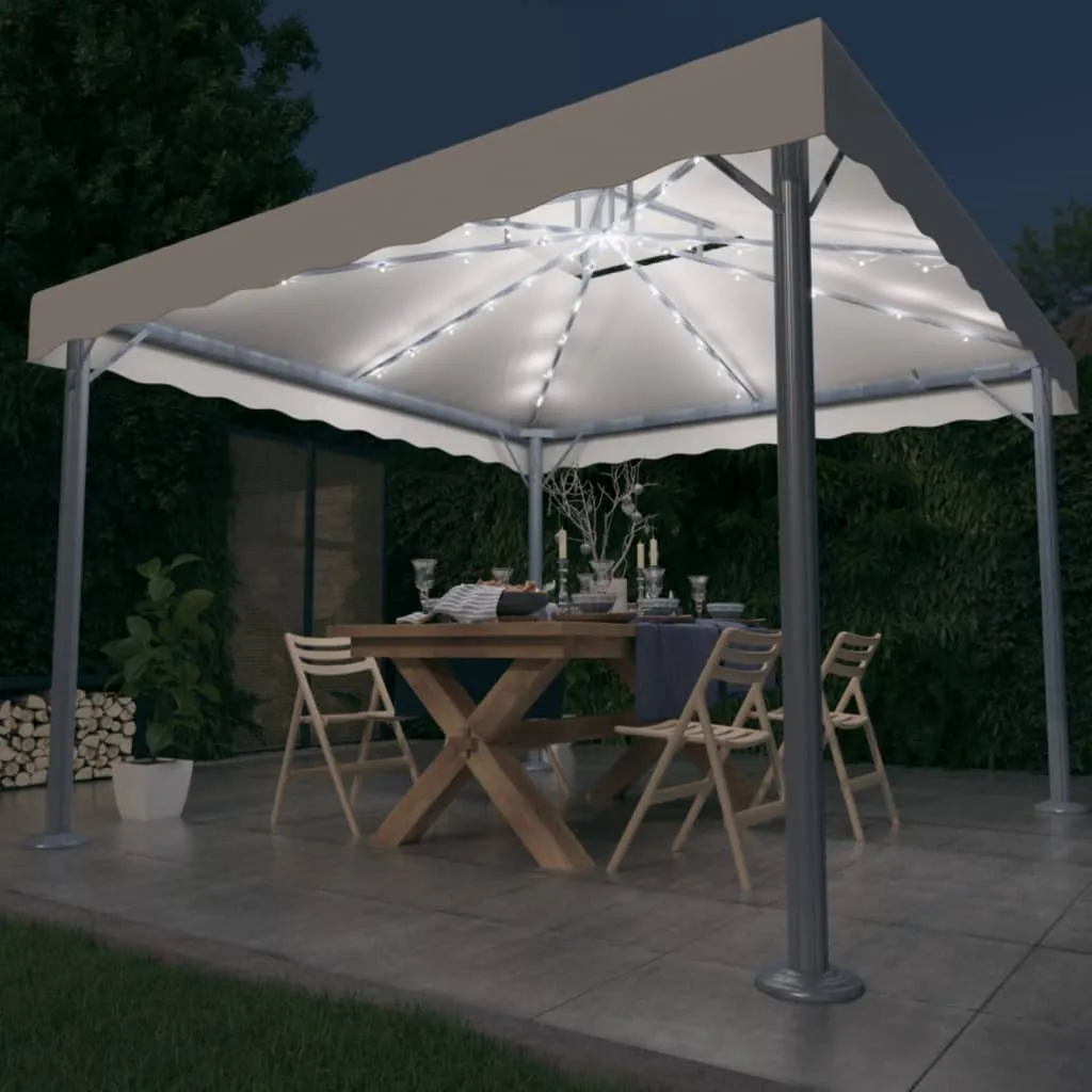 vidaXL Gazebo con Stringa di Luci LED 300x300 cm Crema in Alluminio