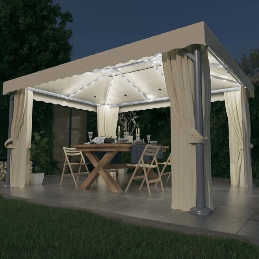 vidaXL Gazebo con Tende e Stringa di Luci LED 4x3 m Bianco Crema