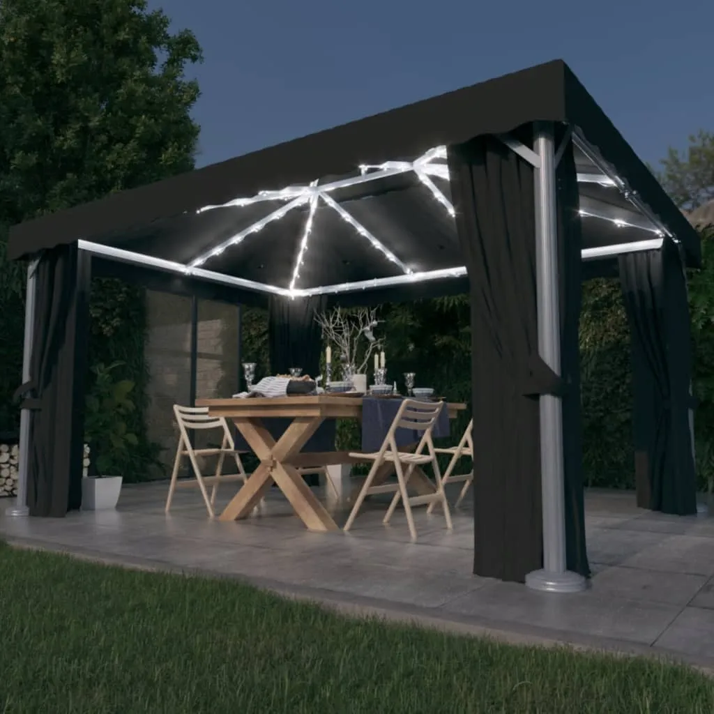 vidaXL Gazebo con Tende e Stringa di Luci LED 4x3 m Antracite