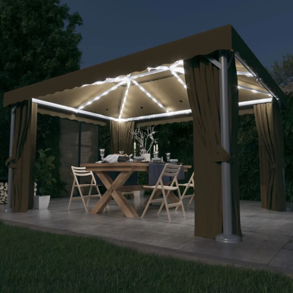 vidaXL Gazebo con Tende e Stringa di Luci LED 4x3 m Grigio Talpa