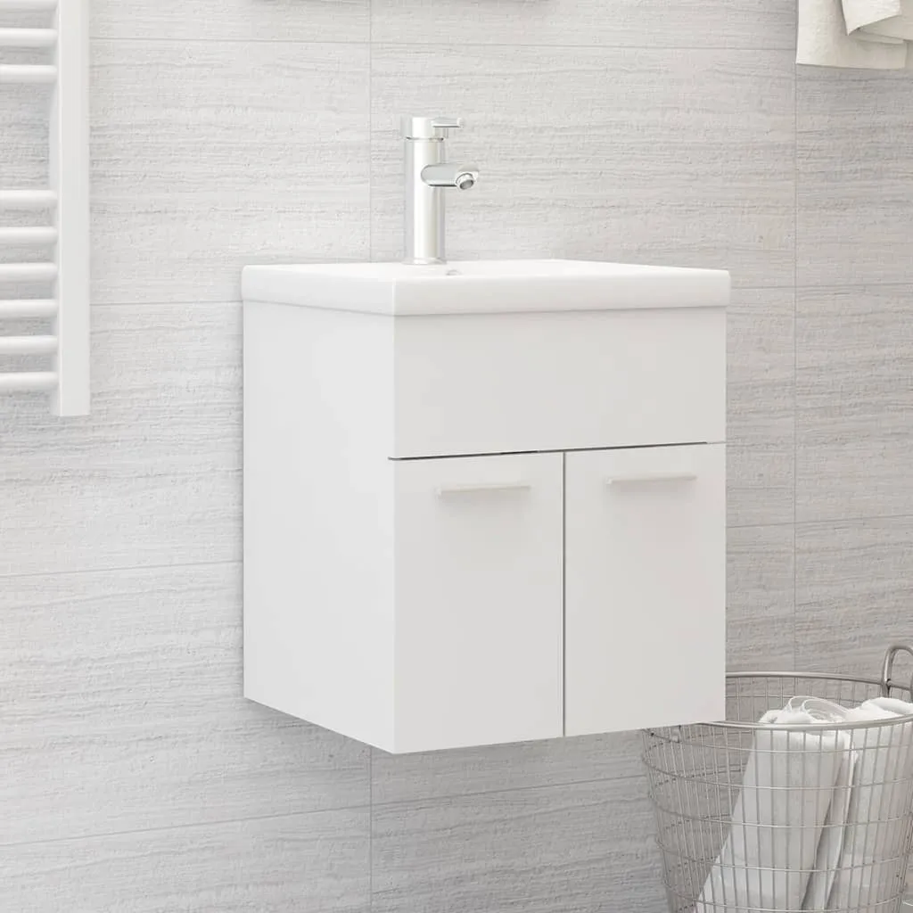 vidaXL Mobile Bagno con Lavabo Integrato Bianco in Legno Multistrato