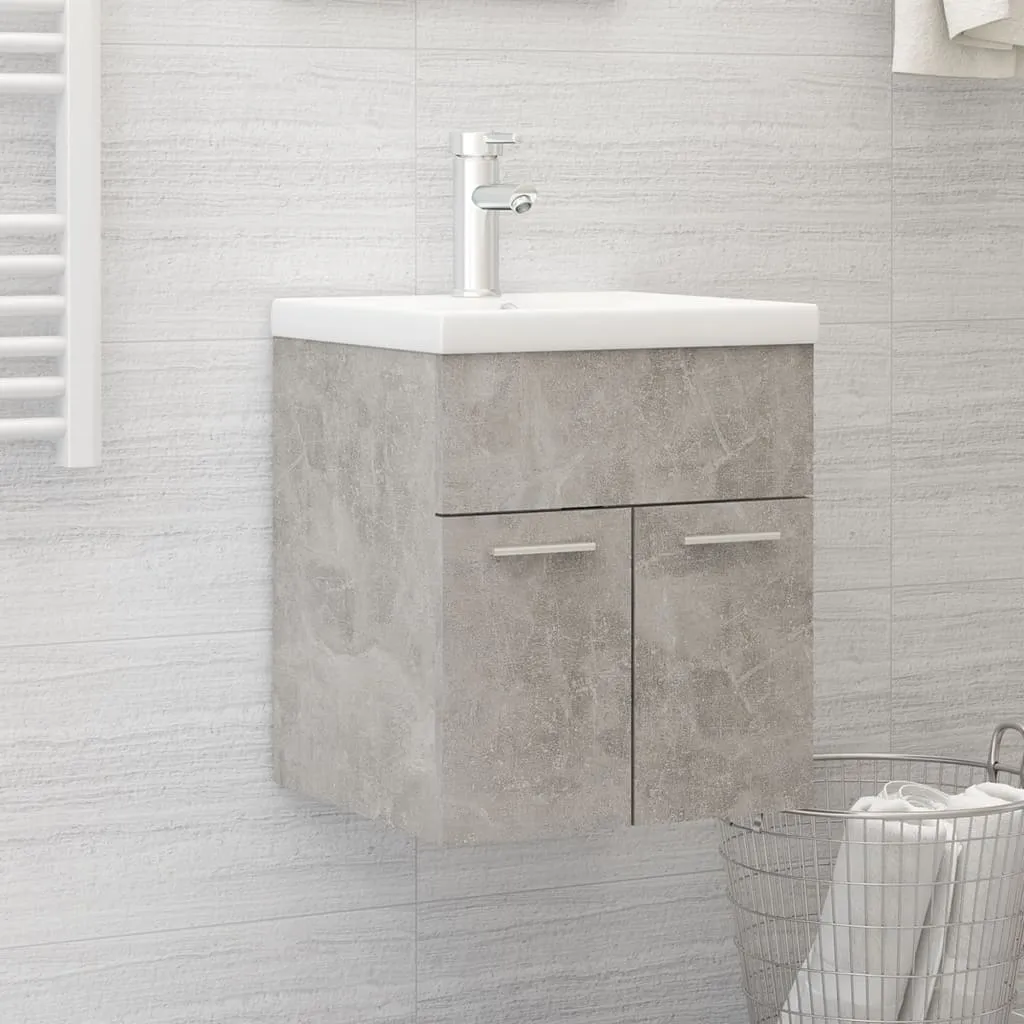 vidaXL Mobile Bagno con Lavabo Integrato Grigio Cemento in Truciolato