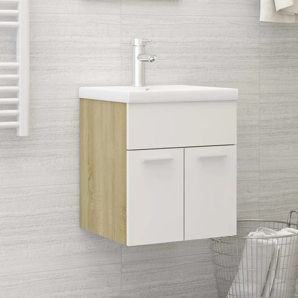 vidaXL Mobile da Bagno con Lavabo Bianco e Rovere Sonoma in Truciolato