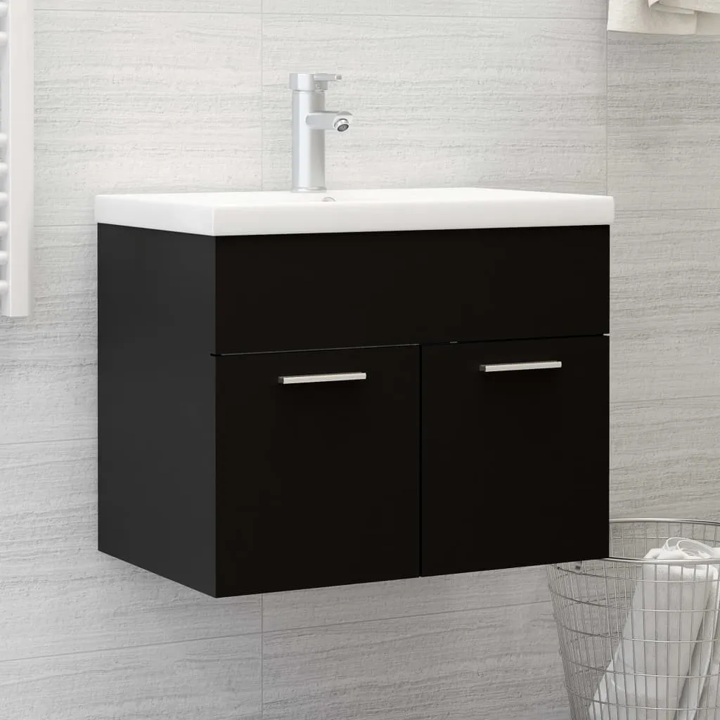 vidaXL Mobile Bagno con Lavabo Integrato Nero in Truciolato