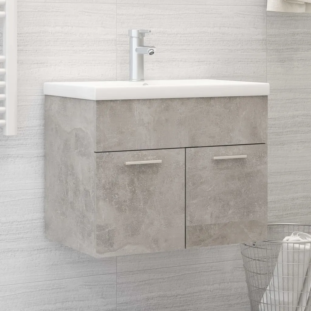 vidaXL Mobile Bagno con Lavabo Integrato Grigio Cemento in Truciolato