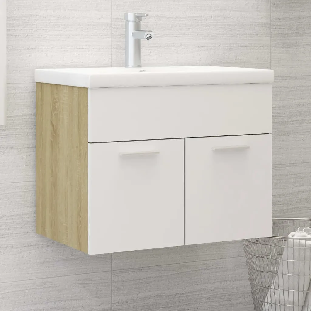 vidaXL Mobile da Bagno con Lavabo Bianco e Rovere Sonoma in Truciolato