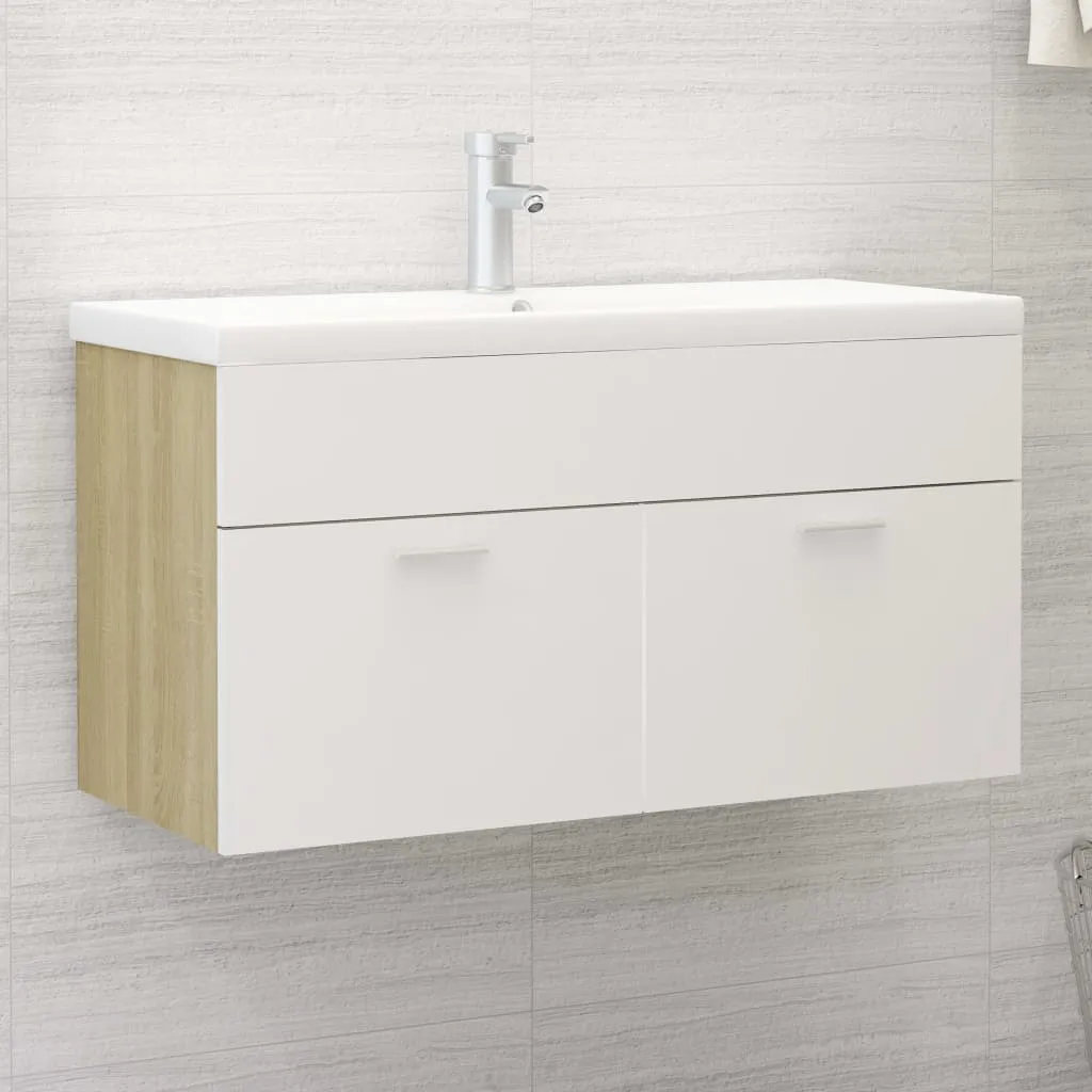 vidaXL Mobile da Bagno con Lavabo Bianco e Rovere Sonoma in Truciolato