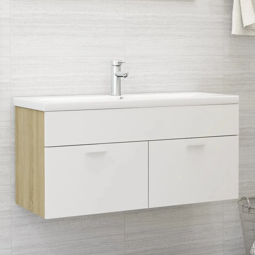 vidaXL Mobile da Bagno con Lavabo Bianco e Rovere Sonoma in Truciolato