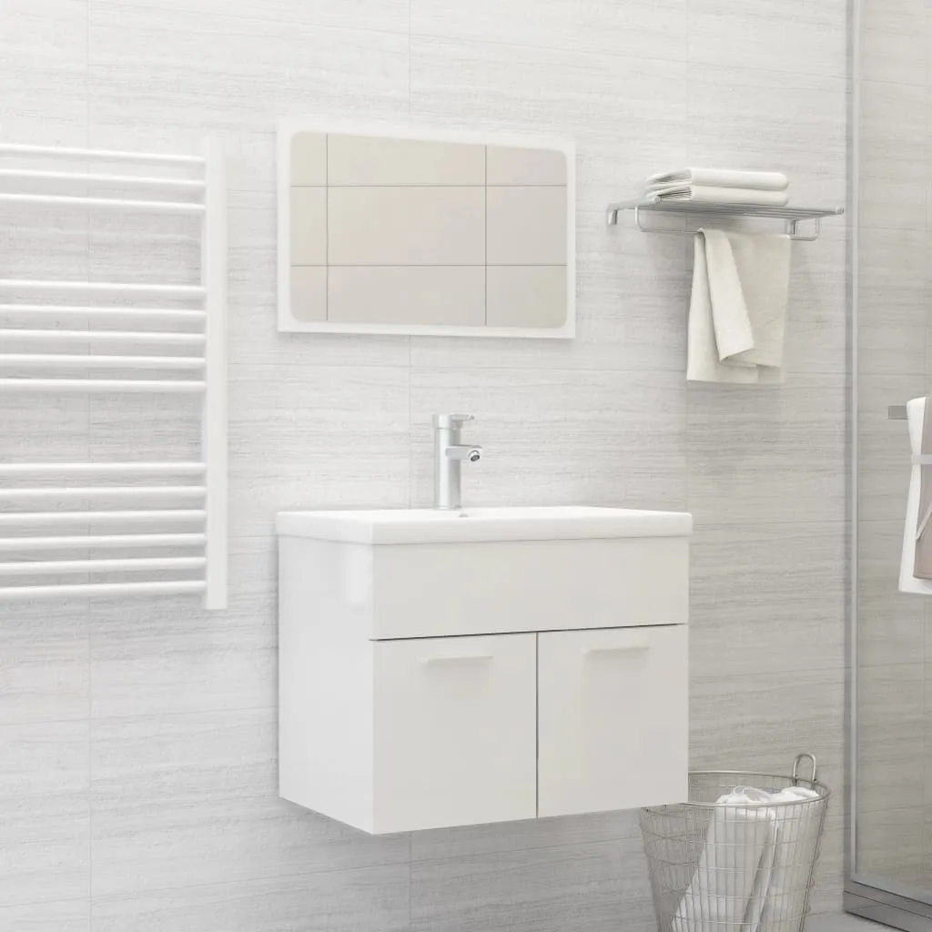 vidaXL Set Mobili da Bagno Bianco Lucido in Truciolato