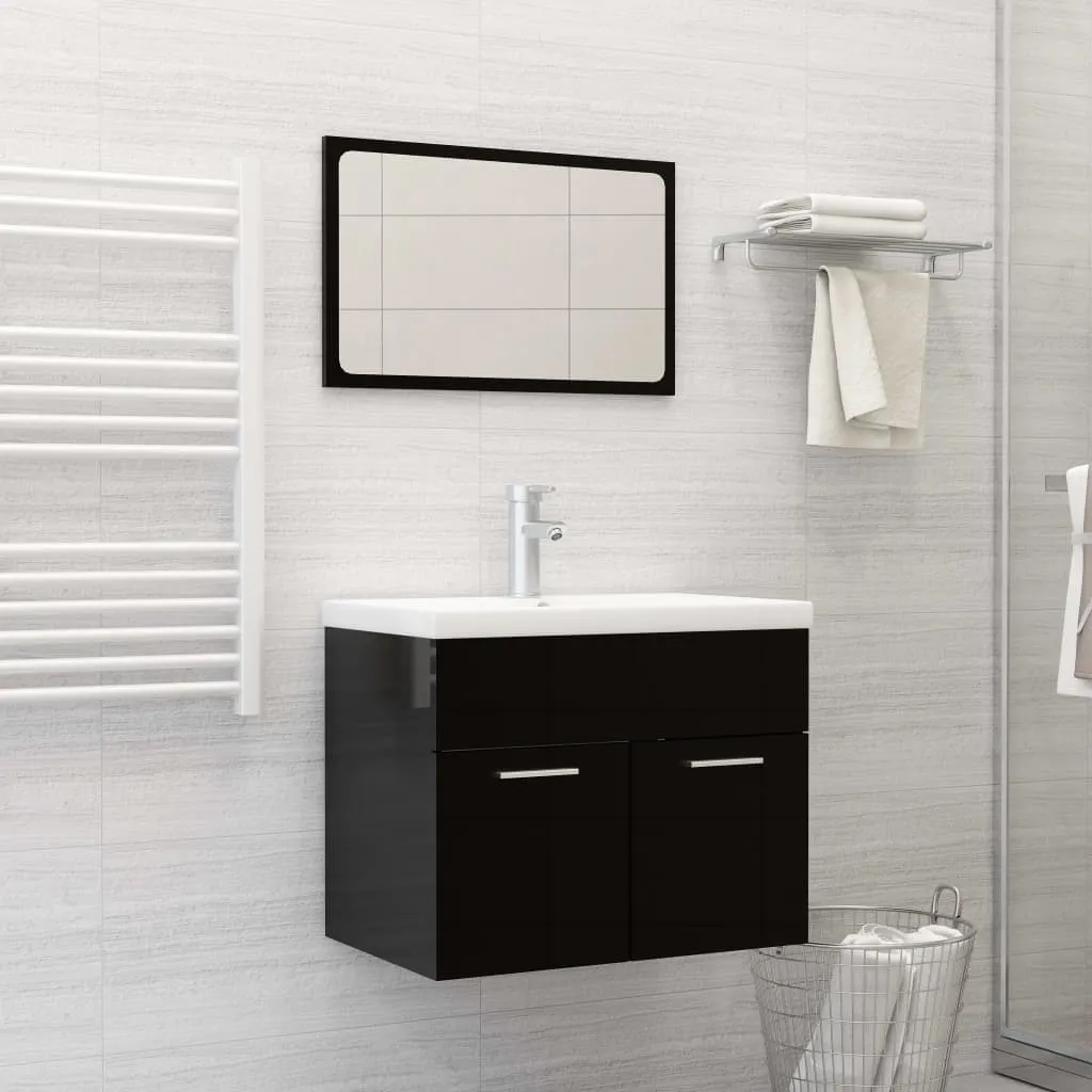 vidaXL Set Mobili da Bagno Nero Lucido in Truciolato