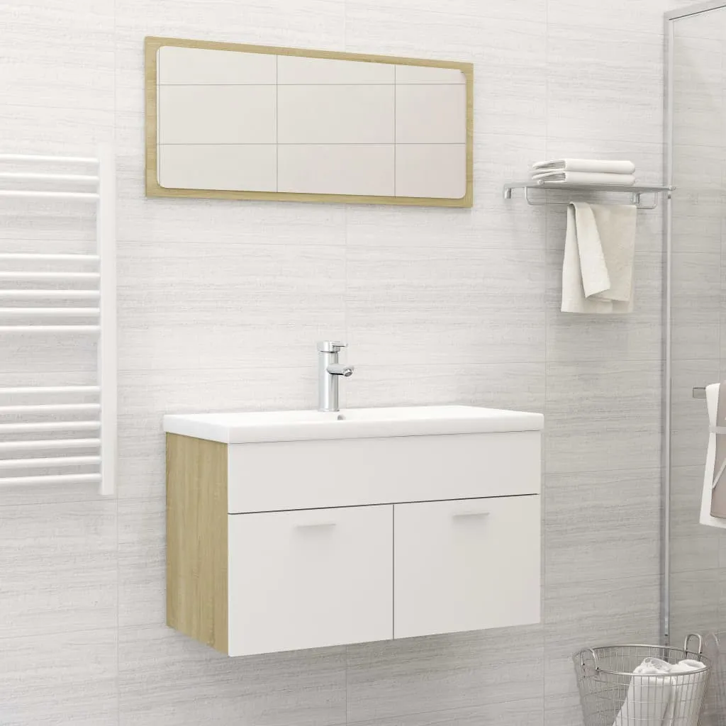 vidaXL Set Mobili da Bagno Bianco e Rovere Sonoma in Truciolato