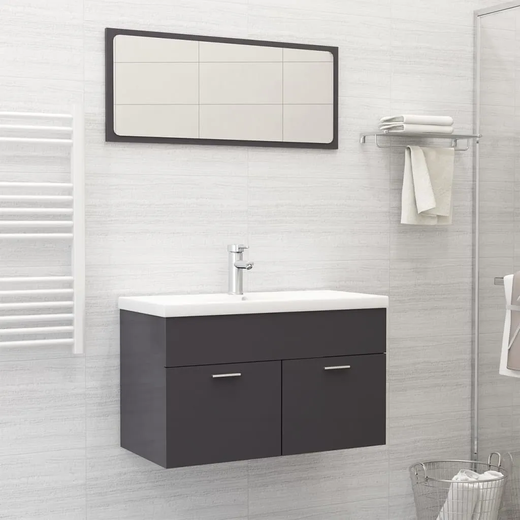 vidaXL Set Mobili da Bagno Grigio Lucido in Truciolato