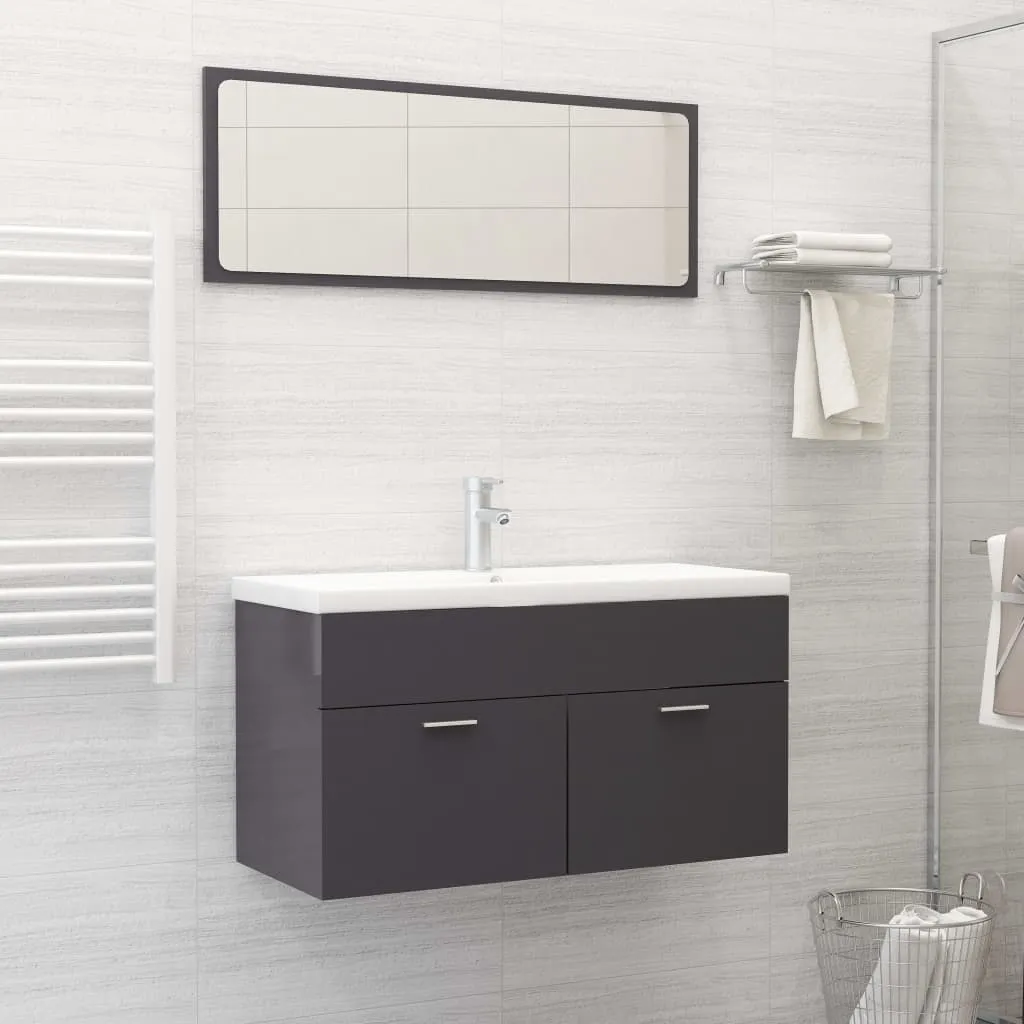 vidaXL Set Mobili da Bagno Grigio Lucido in Truciolato