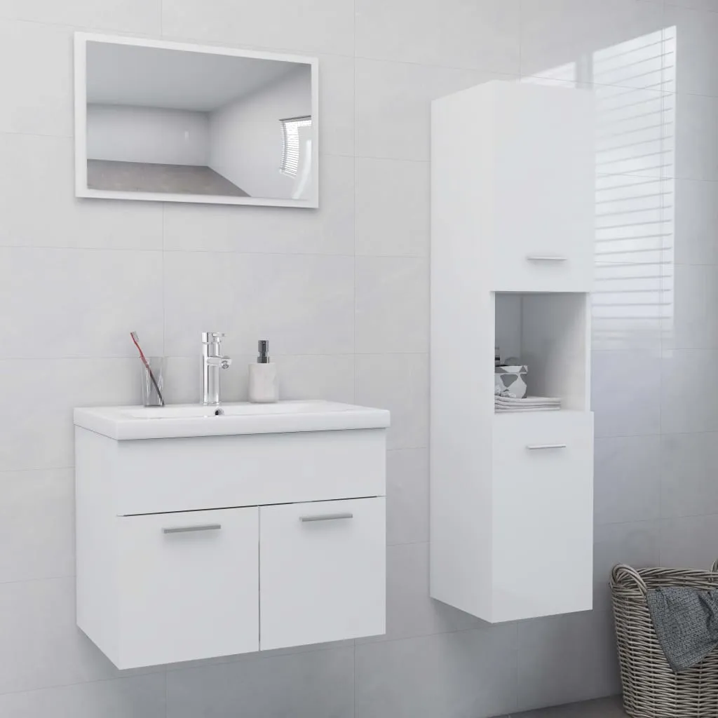 vidaXL Set Mobili da Bagno Bianco Lucido in Truciolato