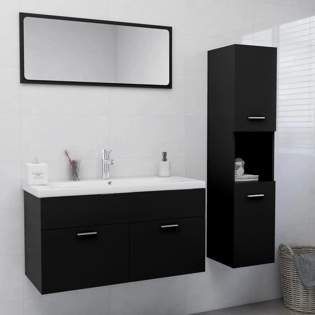 vidaXL Set Mobili da Bagno Nero in Truciolato