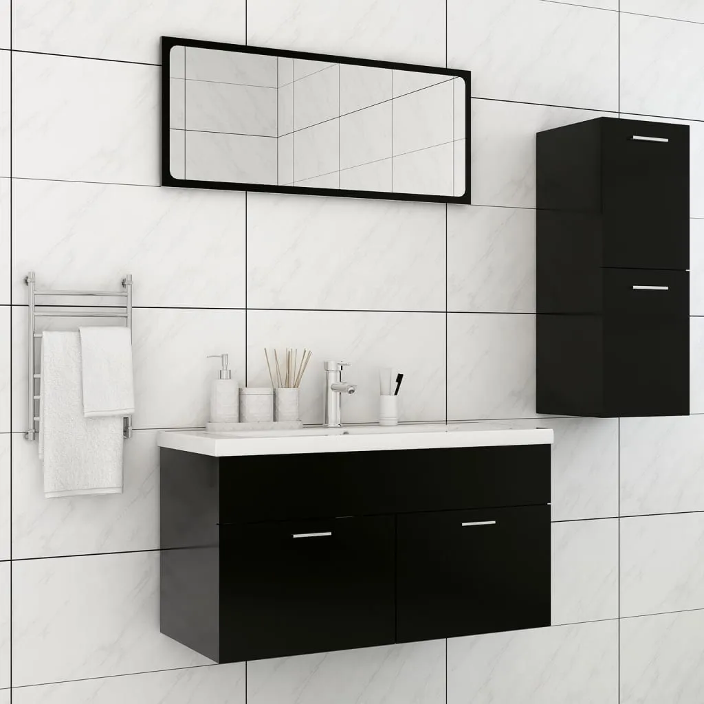 vidaXL Set Mobili da Bagno Nero in Truciolato