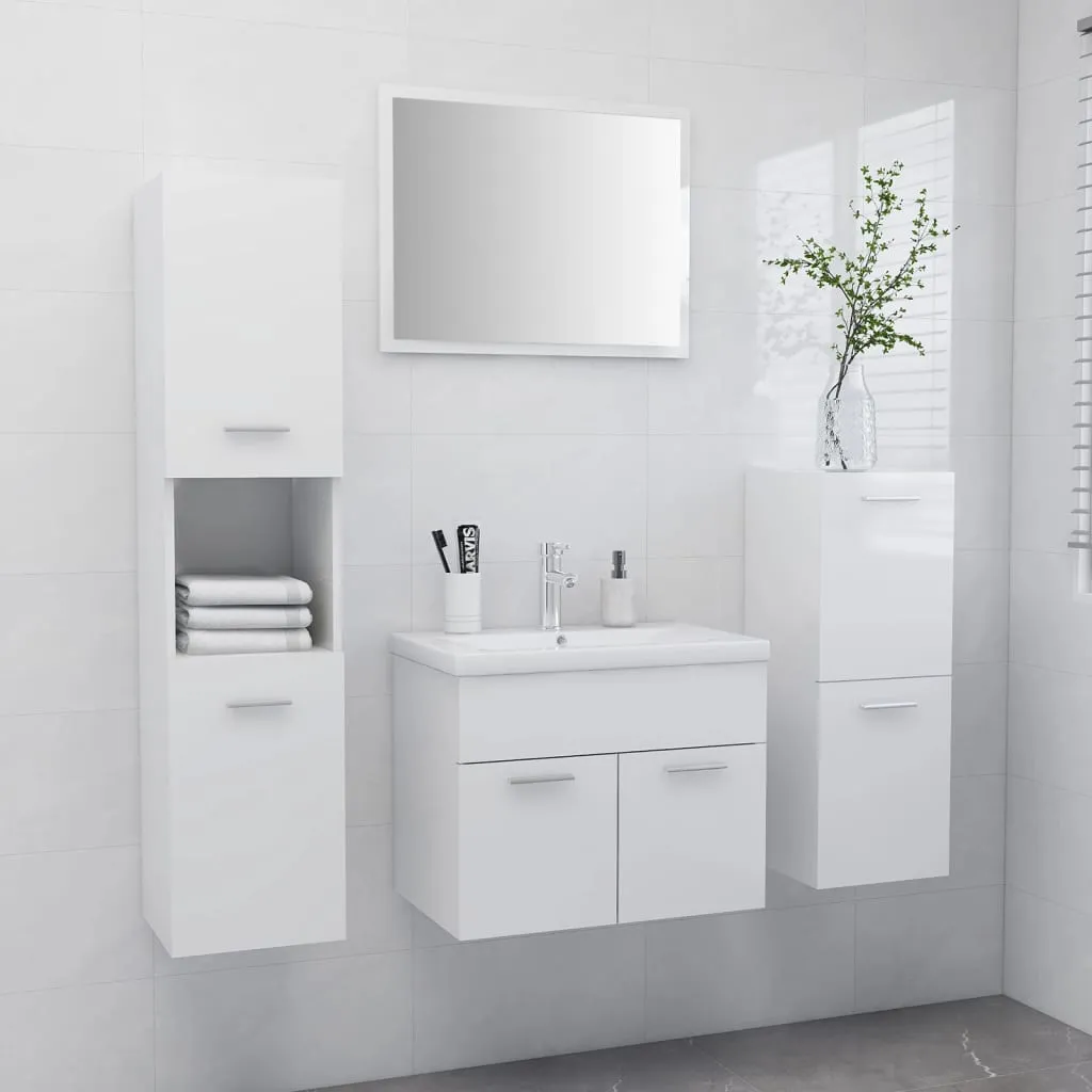 vidaXL Set Mobili da Bagno Bianco Lucido in Truciolato