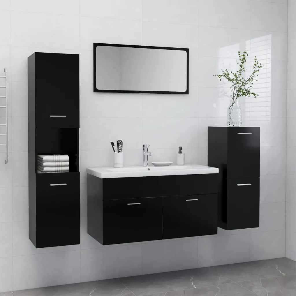 vidaXL Set Mobili da Bagno Nero in Truciolato