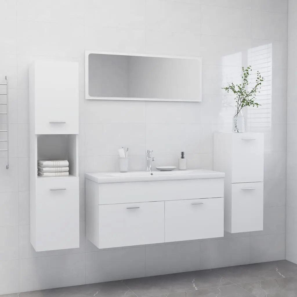 Set Mobili da Bagno Bianco in Legno Multistrato