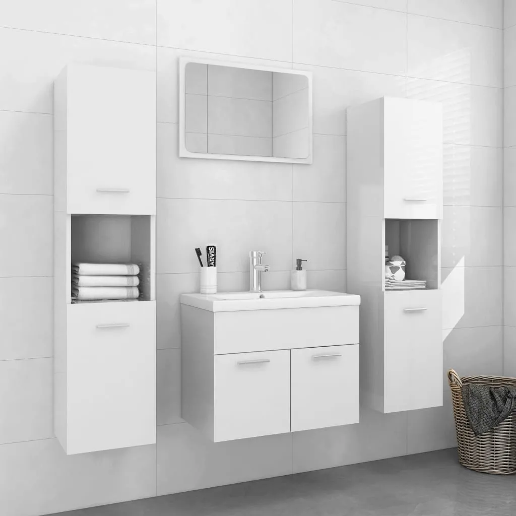 vidaXL Set Mobili da Bagno Bianco Lucido in Truciolato