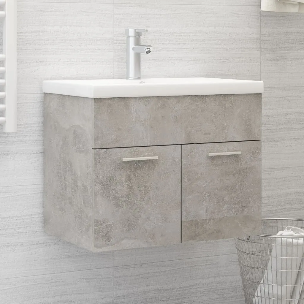 vidaXL Mobile Bagno con Lavabo Integrato Grigio Cemento in Truciolato