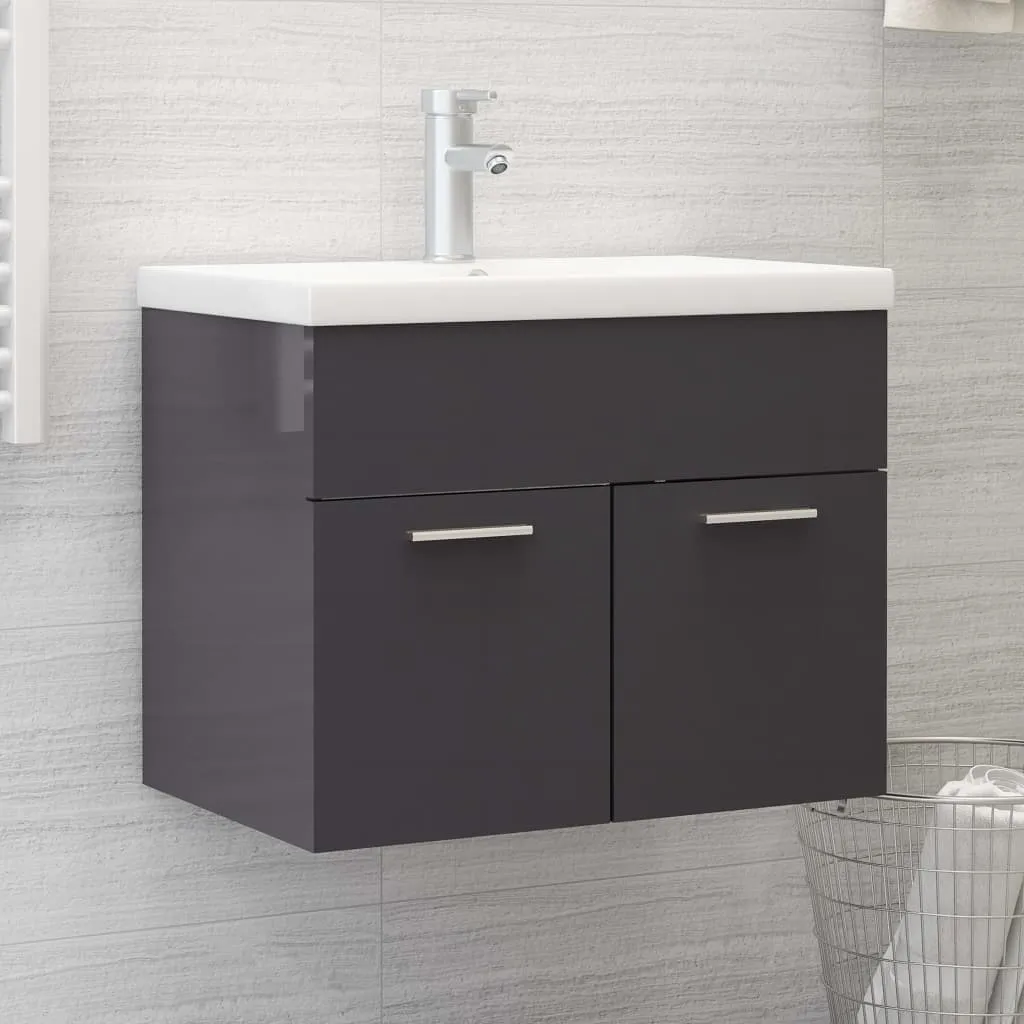 vidaXL Mobile Bagno con Lavabo Integrato Grigio Lucido in Truciolato