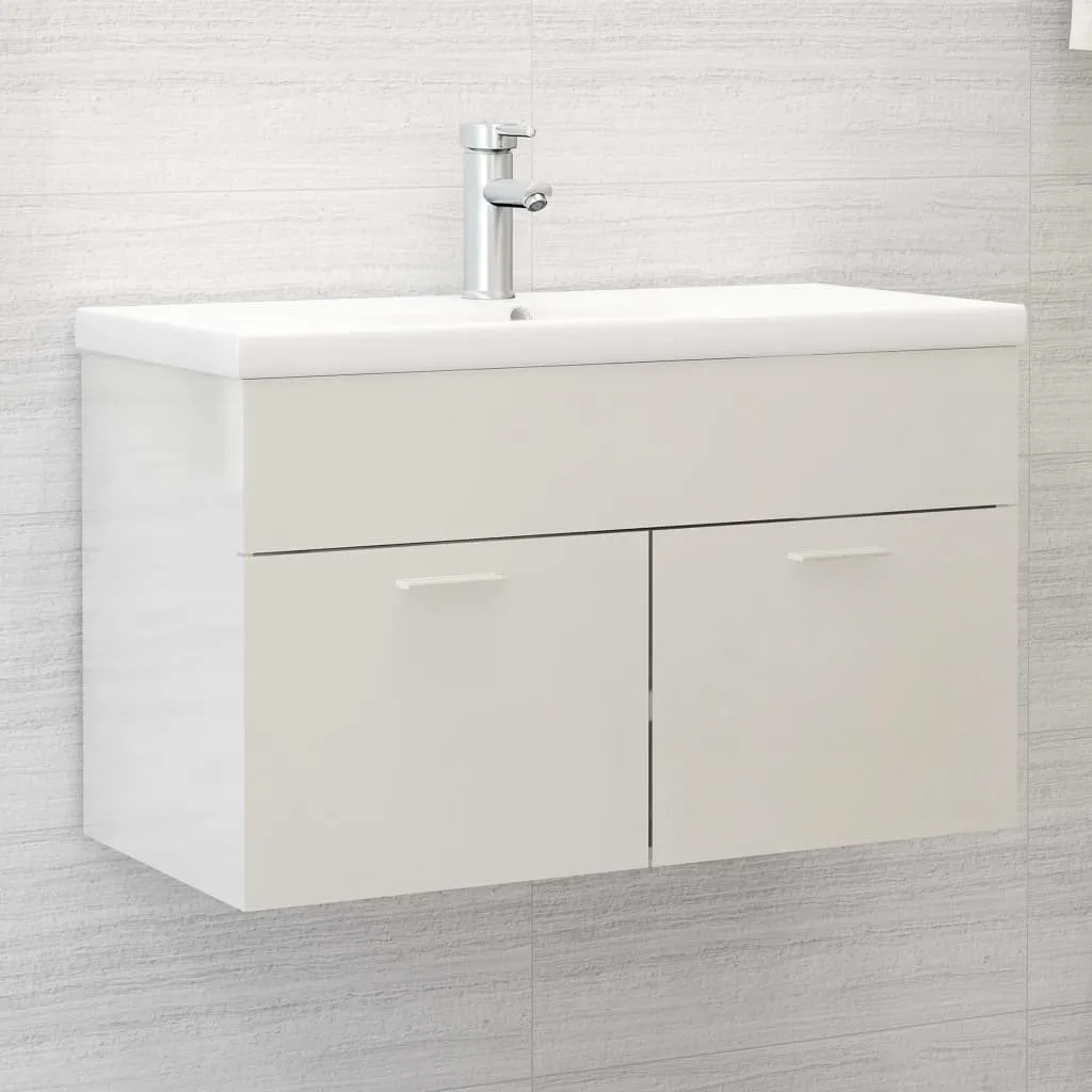 vidaXL Mobile Bagno con Lavabo Integrato Bianco Lucido in Truciolato