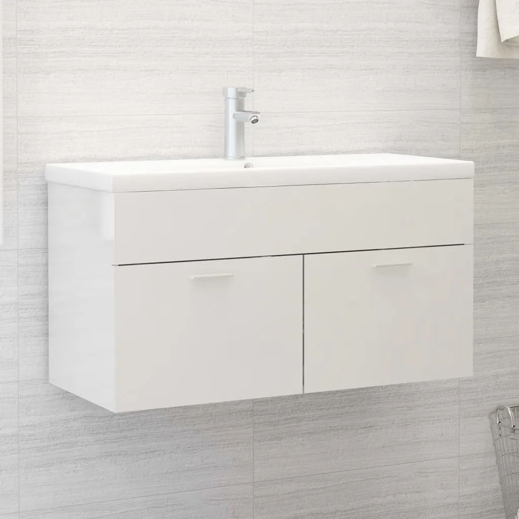 vidaXL Mobile con Lavabo Integrato Bianco Lucido in Legno Multistrato