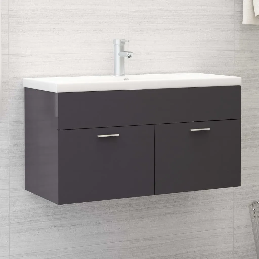 vidaXL Mobile con Lavabo Integrato Grigio Lucido in Legno Multistrato