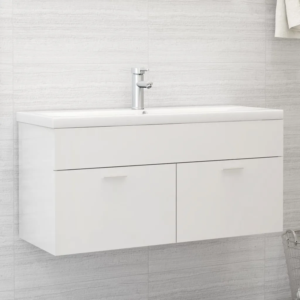 vidaXL Mobile con Lavabo Integrato Bianco Lucido in Legno Multistrato