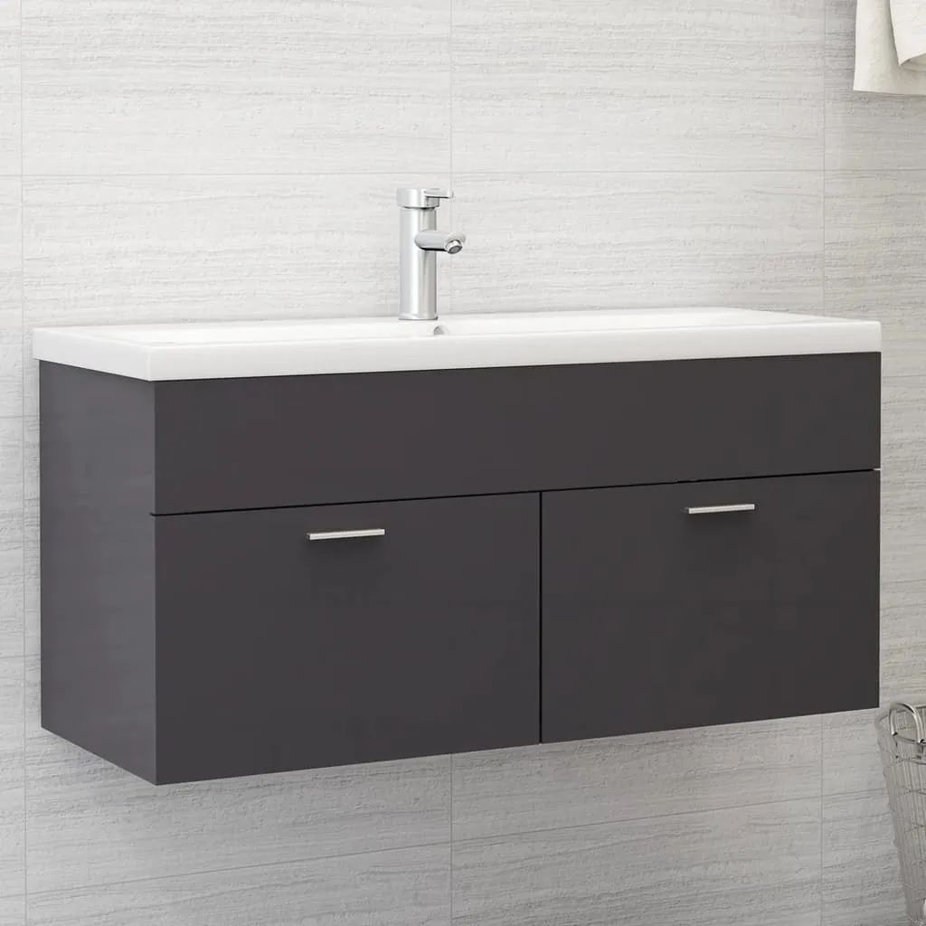 vidaXL Mobile con Lavabo Integrato Grigio Lucido in Legno Multistrato