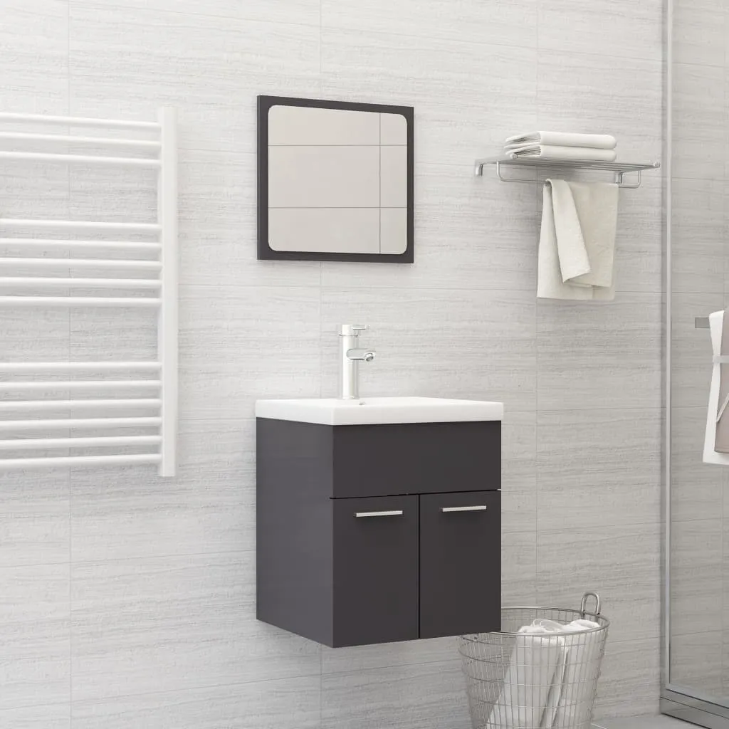 vidaXL Set Mobili da Bagno Grigio Lucido in Legno Multistrato