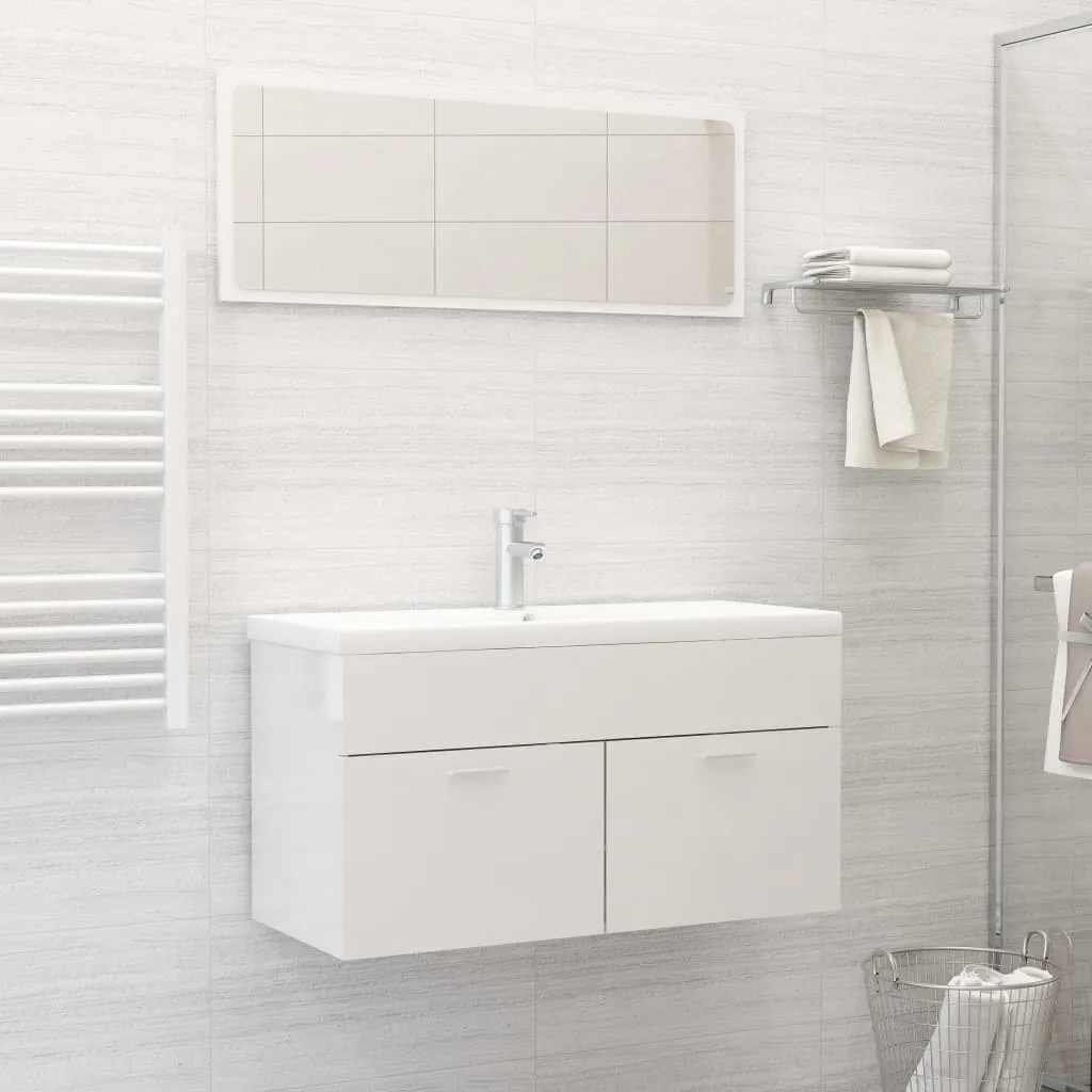 vidaXL Set Mobili da Bagno Bianco Lucido in Truciolato