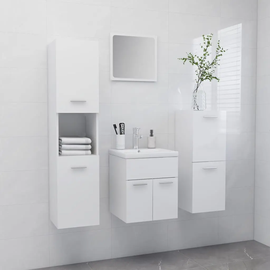 Set Mobili da Bagno Bianco Lucido in Legno Multistrato