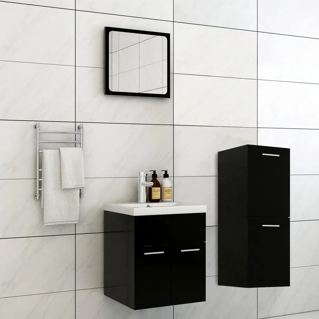 Set Mobili da Bagno Nero in Legno Multistrato