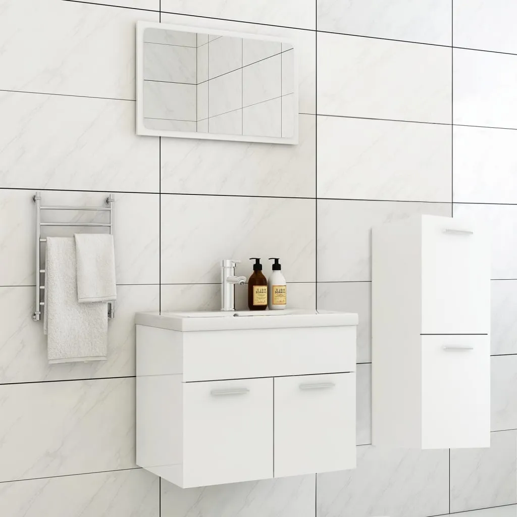 vidaXL Set Mobili da Bagno Bianco Lucido in Truciolato