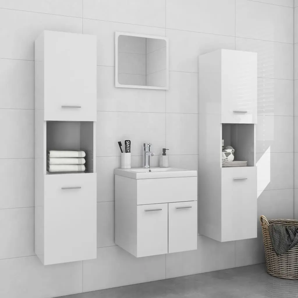 Set Mobili da Bagno Bianco Lucido in Legno Multistrato